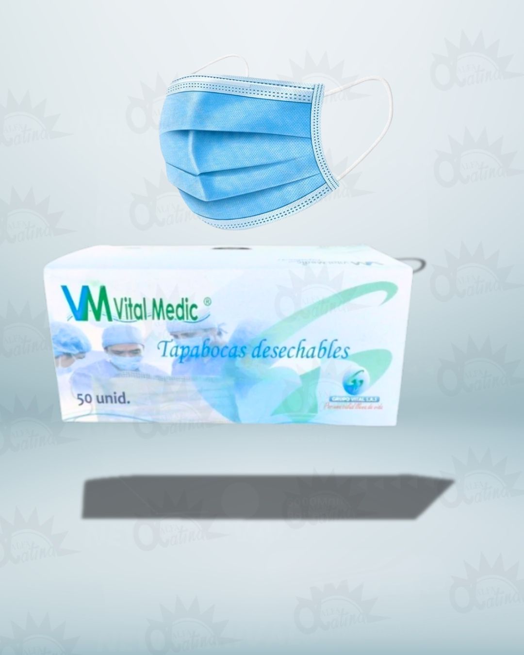 TAPABOCAS TERMOSELLADO COLOR AZUL. EMPAQUE INDIVIDUAL CAJA X 50 UND