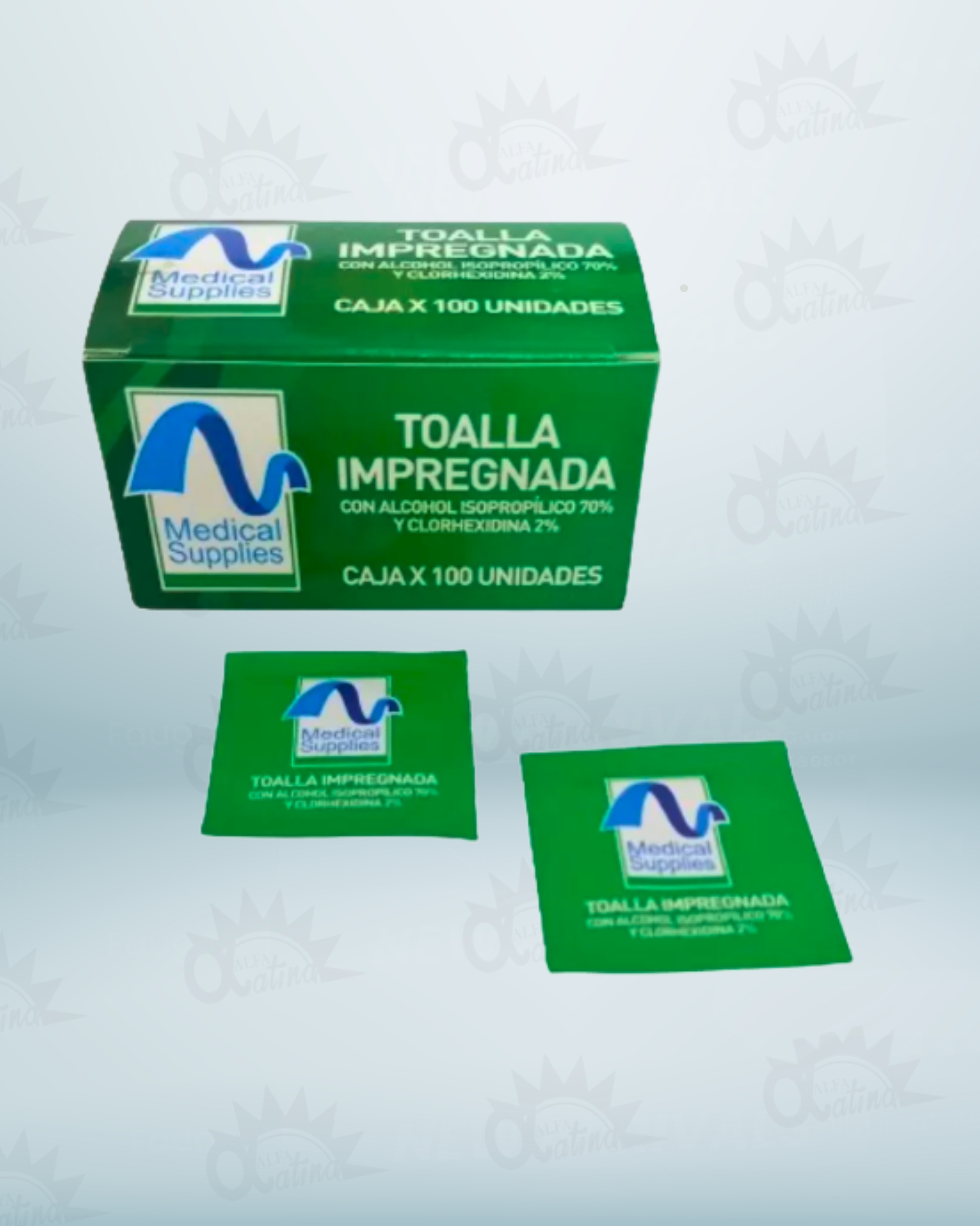 TOALLA IMPREGNADA 6X3 CON ALCOHOL VERDE